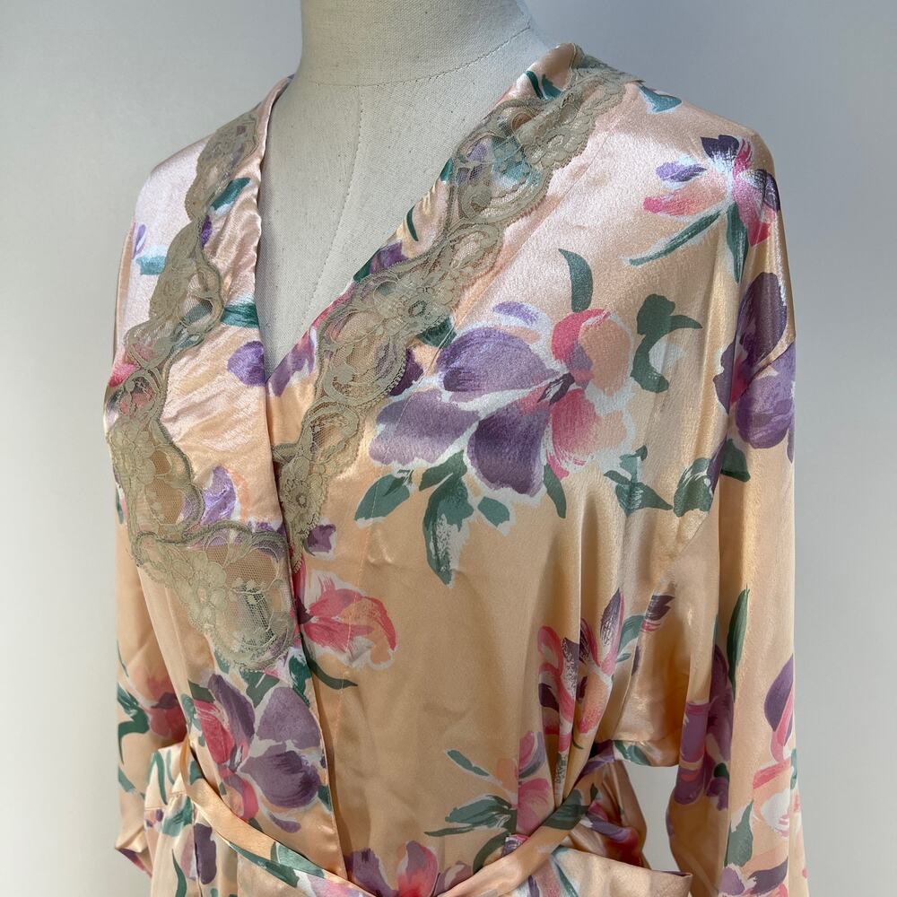 Victoria's Secret Long Printed Floral Pastel Pink Robe Vintage Gold Label - Picture 2 of 10